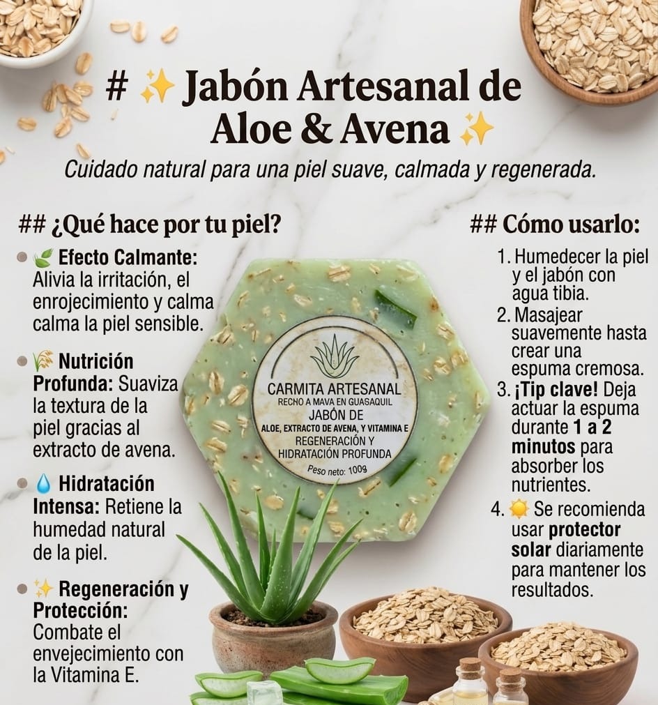Jabón artesanal de aloe y avena