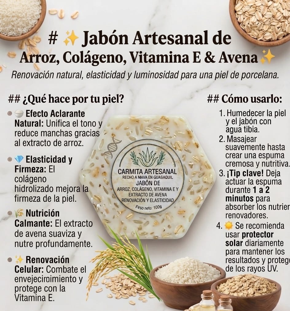 Beneficios del jabón de arroz y colágeno