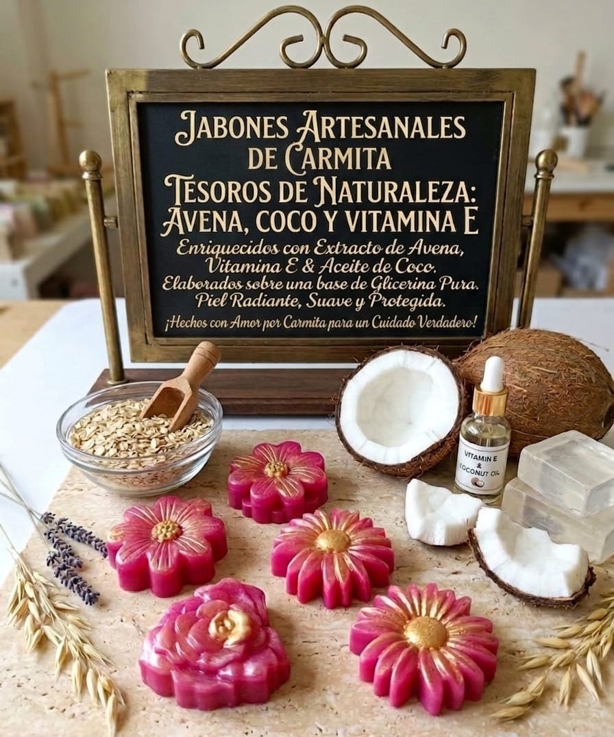 Jabón artesanal de avena, coco y vitamina E