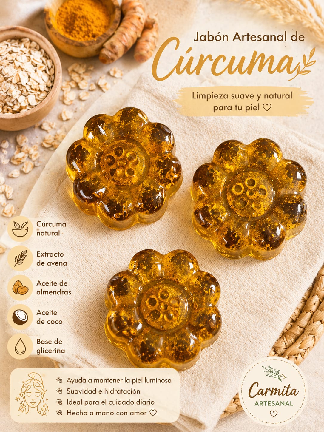 Jabón artesanal de cúrcuma